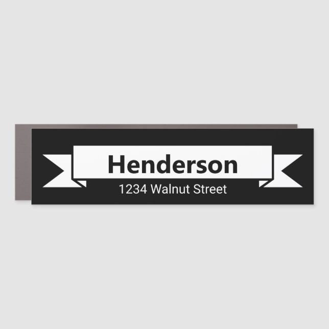 Black White Ribbon Name Address Mailbox Magnet (Front)