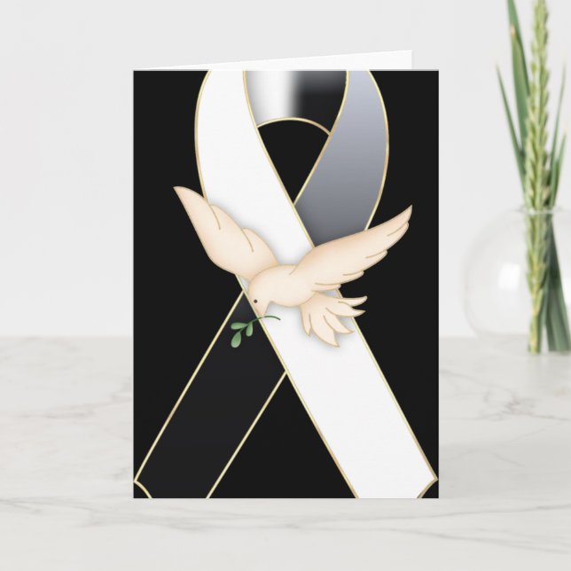 Black & White Ribbon w Dove Awareness Card (Front)