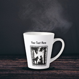 Black White Riding Hood in Forest Wolf Framed Latte Mug