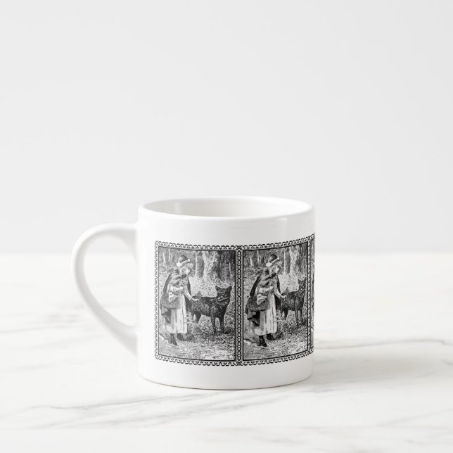 Black White Riding Hood With Wolf Forest Framed Espresso Cup (Left)