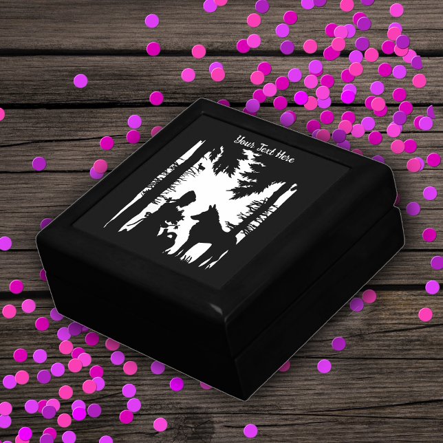Black White Riding Hood Wolf Under Trees Flowers Gift Box (Black white red riding hood under trees with flowers with the wolf on black wood gift box.)