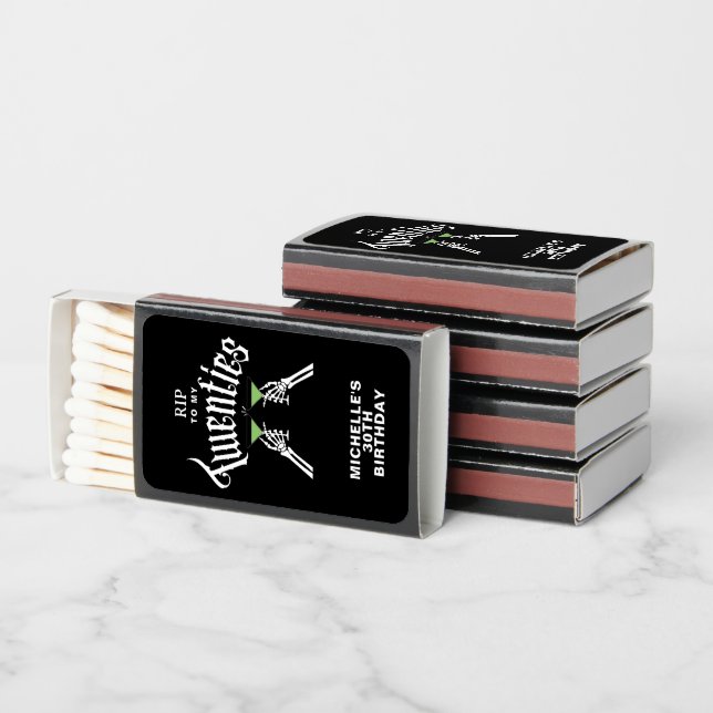 Black & White RIP To My Twenties 30th Birthday Matchboxes (Stacked)