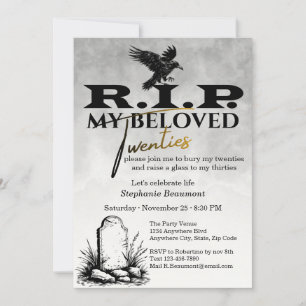 Black White RIP To My Twenties Hello 30th Birthday Invitation