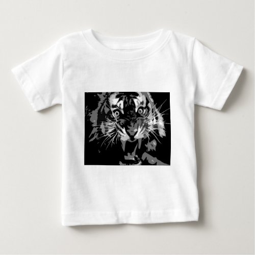 Black  White Roaring Tiger Baby T_Shirt