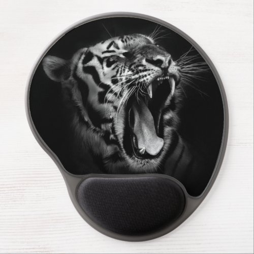 Black  White Roaring Tiger Gel Mouse Pad