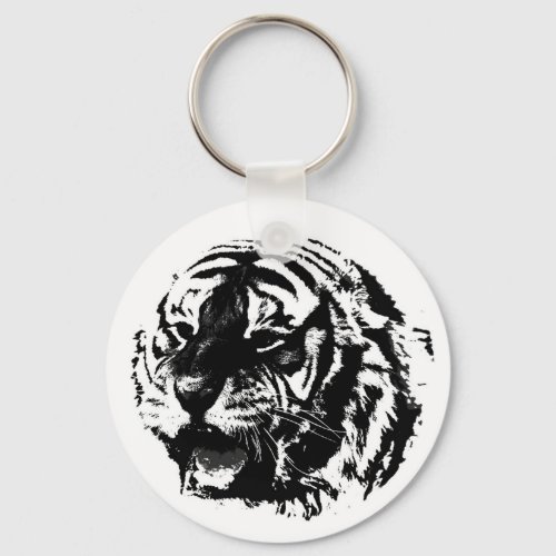 Black  White Roaring Tiger Keychain