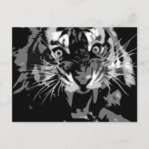 Black  White Roaring Tiger Postcard