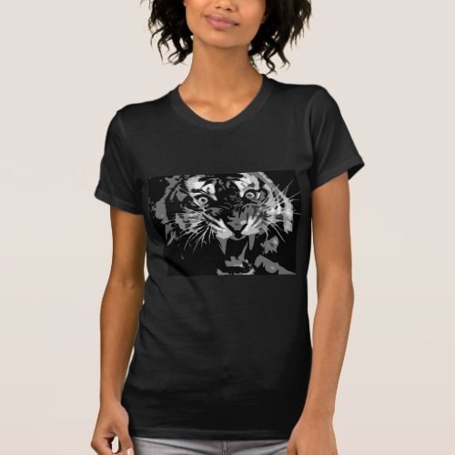 Black  White Roaring Tiger T_Shirt