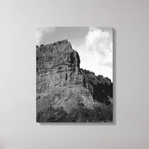 Black  White Rock Face of the Canyon Wall 16x20 Canvas Print