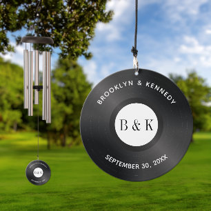 Black White Rock N Roll Monogram Name Vinyl Record Wind Chime