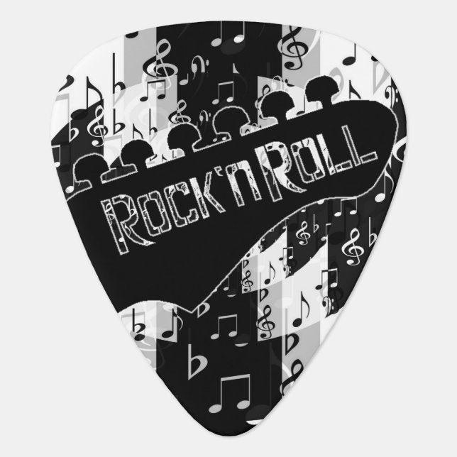 Black & White Rock n Roll Music Guitar Pick (Front)