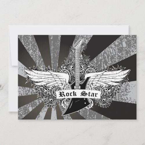 Black white Rock star electric guitar wings Invitations