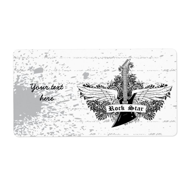 Black white Rock star electric guitar wings label (Front)