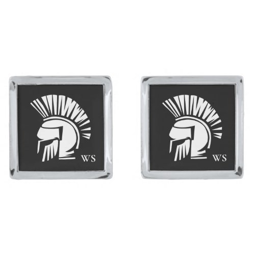 Black White Roman Knight Helmet Monogram Initial Cufflinks