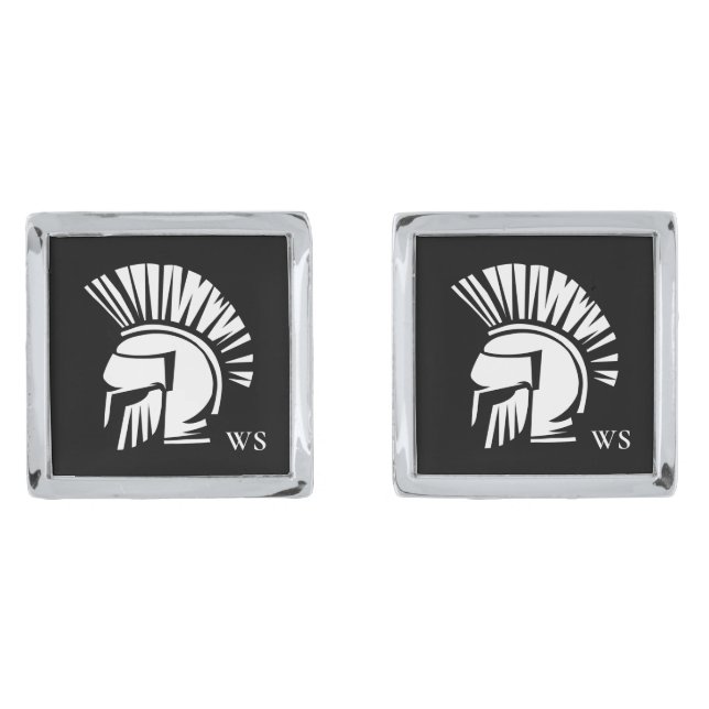 Black White Roman Knight Helmet Monogram Initial Cufflinks (Front)