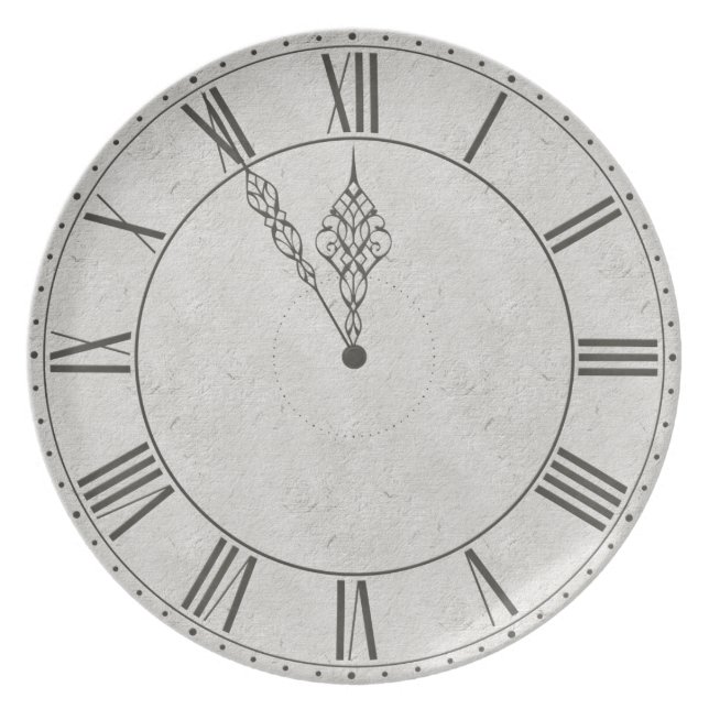 Black & White Roman Numeral Clock Face Melamine Plate (Front)