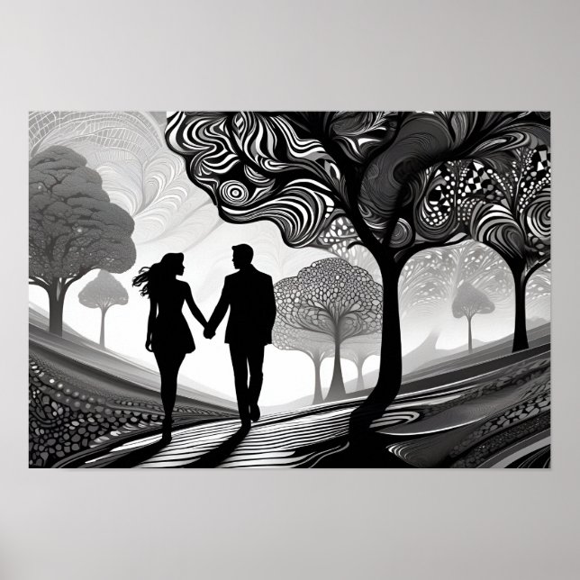 Black & White Romance: Patterned Embrace Poster (Front)