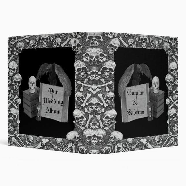 Black & White Romance Skull Spellbook Wedding Binder (Background)