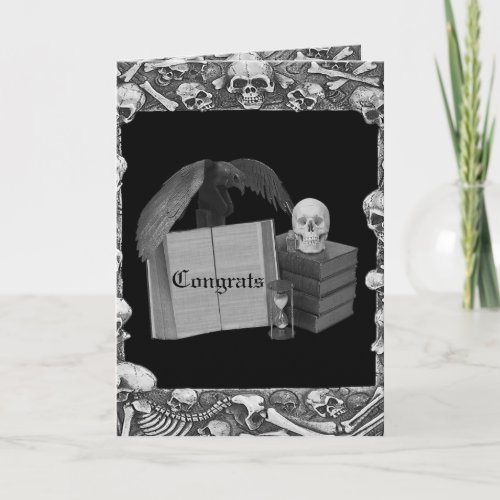 Black  White Romance Skull Spellbook Wedding Card