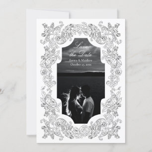 Black & White Romantic Baroque Photo Save The Date