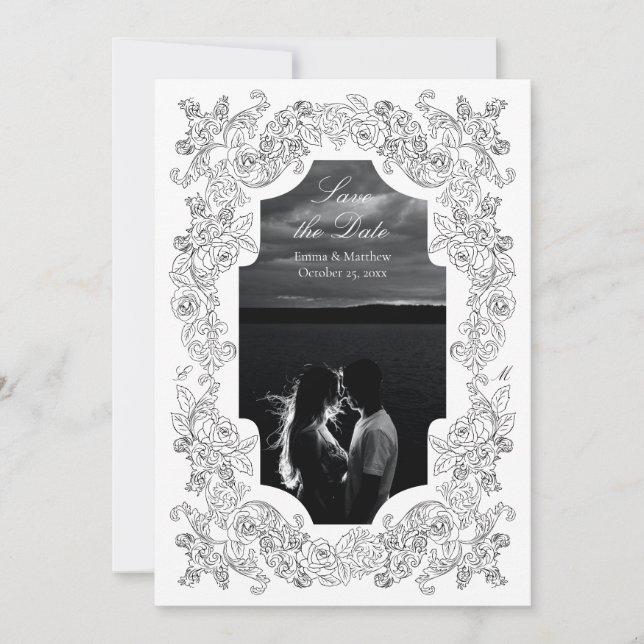 Black & White Romantic Gothic Photo Save The Date (Front)