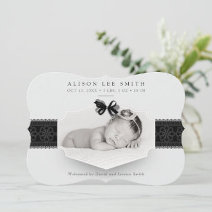 Black & White Romantic lace Birth Announcement