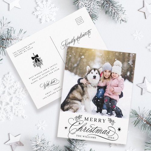 Black  White Romantic Merry Christmas Photo Postcard