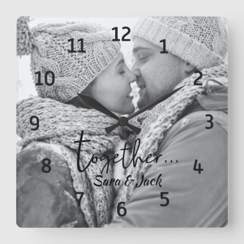 Black  White Romantic Personalized Photo Square W Square Wall Clock