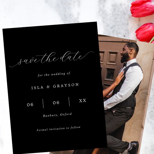 Black  White Romantic Script Photo Wedding  Save The Date
