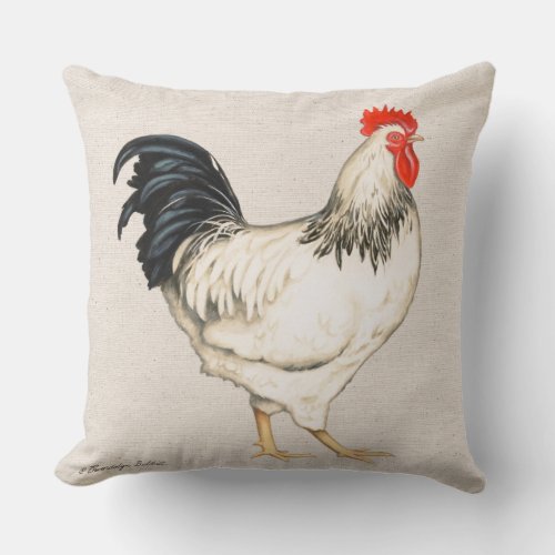 Black  white rooster cotton throw pillow