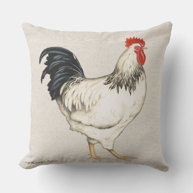 Black & white rooster cotton throw pillow (Front)