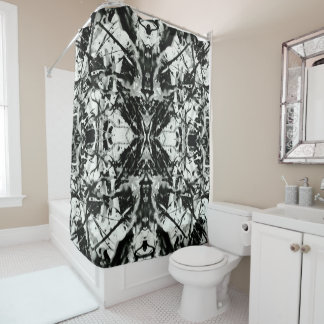 Black White Rorschach Mirrored Splatter Shower Curtain
