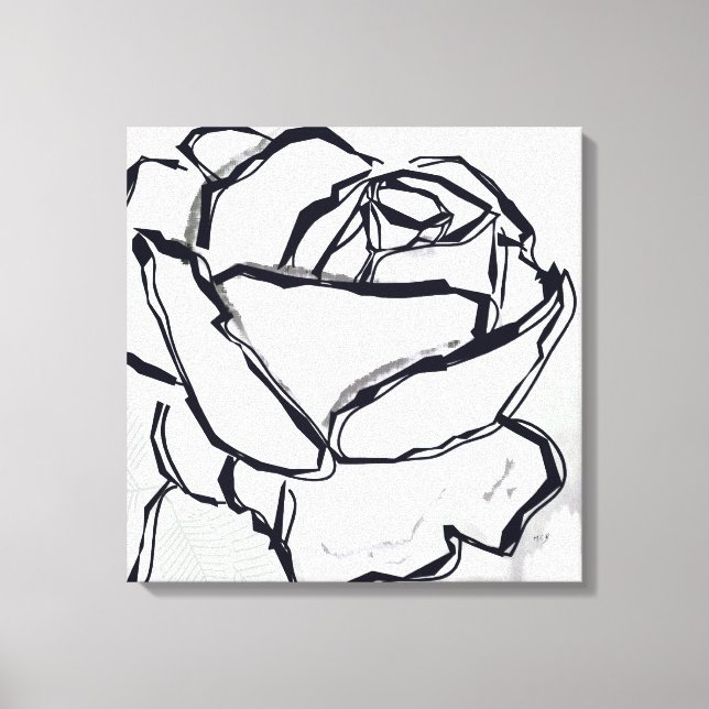 Black White Rose Artistic Lineart Painting Canvas Print (Front)