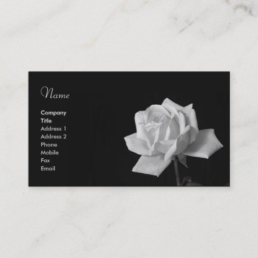 Customizable Black &amp; White Rose Business Card