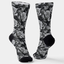 Black & White Rose Crew Socks