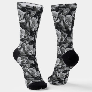 Black & White Rose Crew Socks