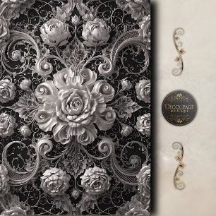 Black White Rose Damask Decoupage Tissue Paper
