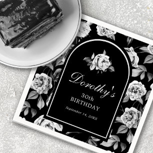 Black White Rose Floral Arch 30th Birthday Party Napkins