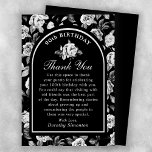 Black White Rose Floral Arch 90th Birthday Thank You Card<br><div class="desc">Elegant 90th birthday thank you card features a chic black and white rose floral background. A black arch edged in white contains the birthday celebrant's name written in a traditional script, 90th birthday and the date. A single white rose decorates the inside of the arch. All text is editable. This...</div>