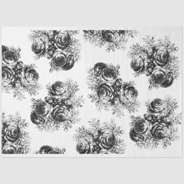 Black & White Rose Floral Decoupage Paper (Front)
