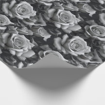 Black & White Rose Floral Pattern Wrapping Paper