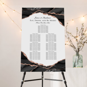 Black White Rose Gold Agate Wedding Seating Chart Foam Board