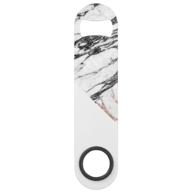 Black White Rose Gold Marble Geometric Triangles Bar Key (Front)