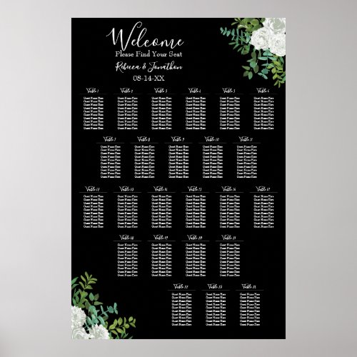 Black  White Rose Gothic Wedding 24 Seating Chart