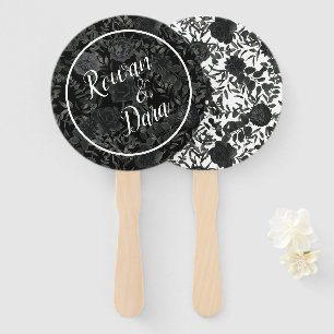 Black White Rose Gothic Wedding Hand Fan