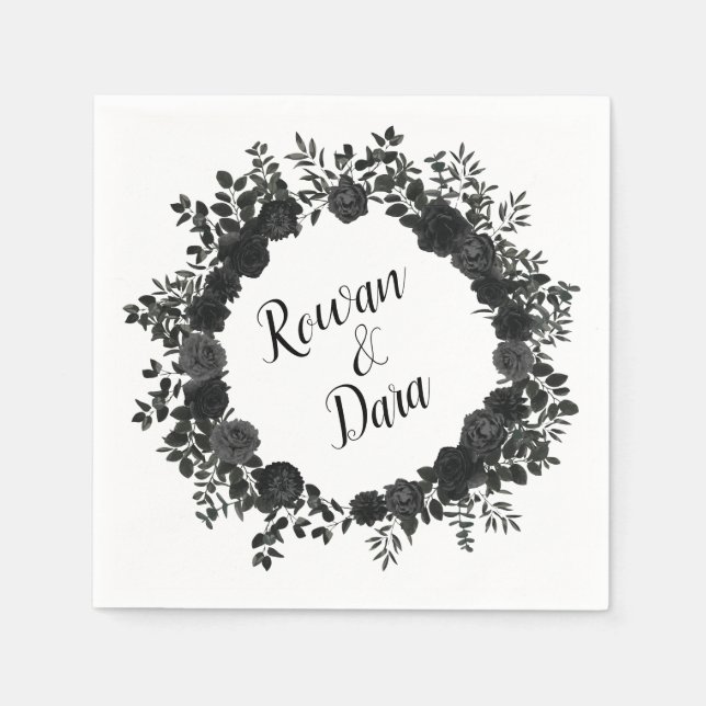 Black White Rose Gothic Wedding Napkins (Front)