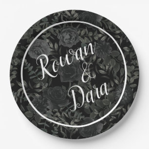 Black White Rose Gothic Wedding Paper Plates