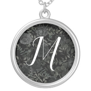 Black White Rose Gothic Wedding Silver Plated Necklace