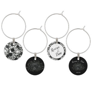 Black White Rose Gothic Wedding Wine Charm