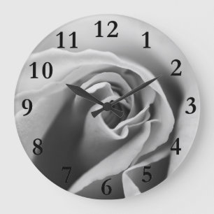 Black & White Rose Large Clock